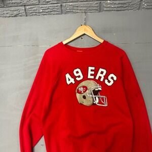 Vintage Logo 7 San Francisco 49ers Sweatshirt Red NFL Helmet Made in USA Mens L